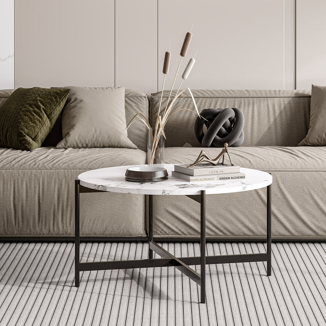 Cade Round Coffee Table 80cm - White + Black