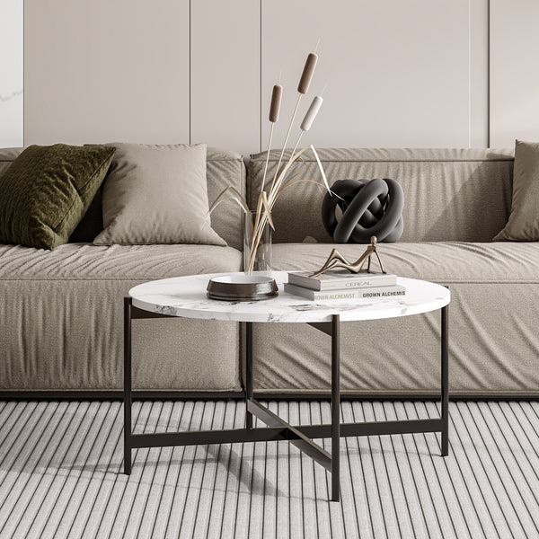 Cade Round Coffee Table 80cm - White + Black