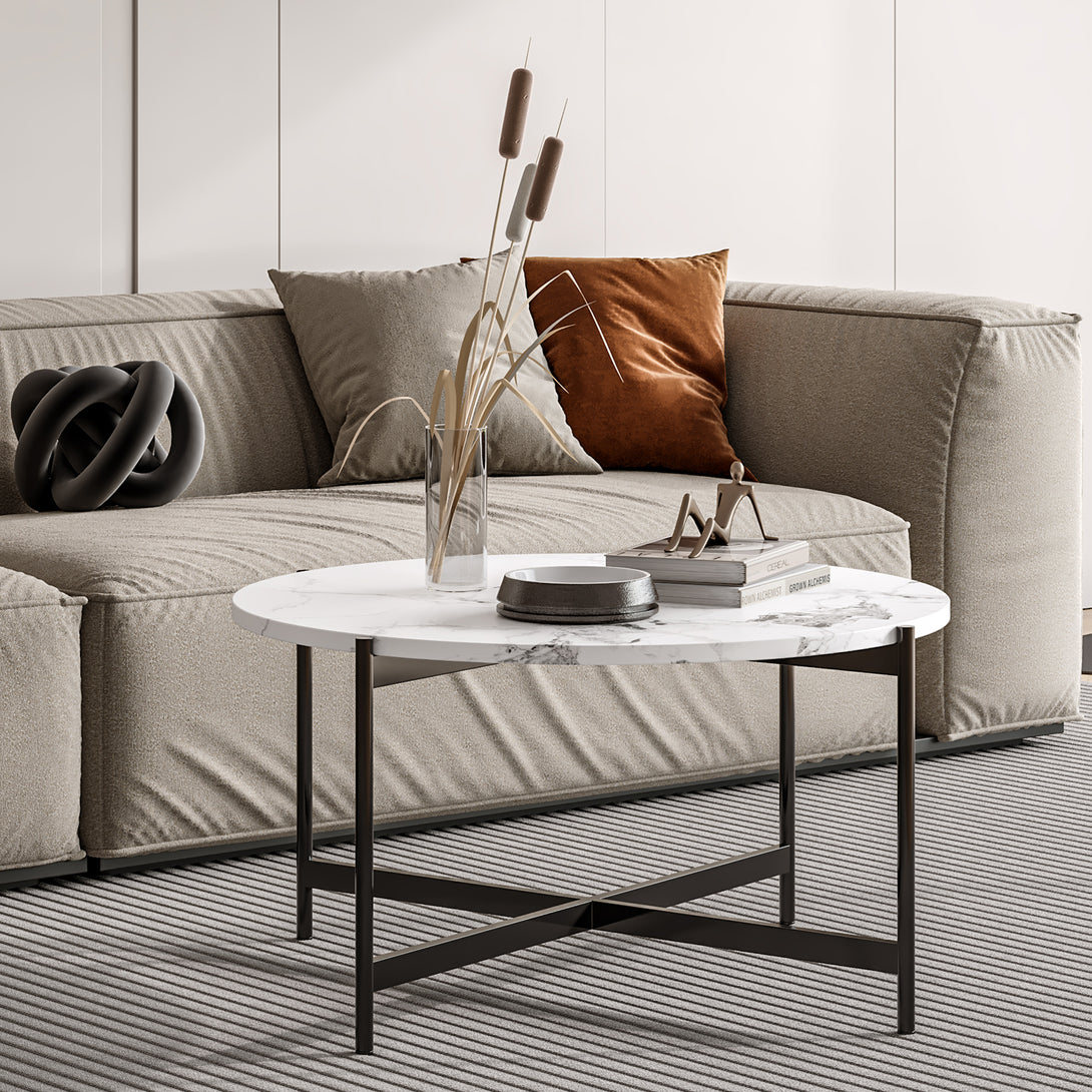 Cade Round Coffee Table 80cm - White + Black