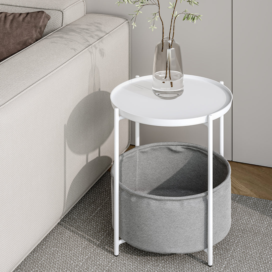 Francis Round Coffee Table with Storage - White + Grey