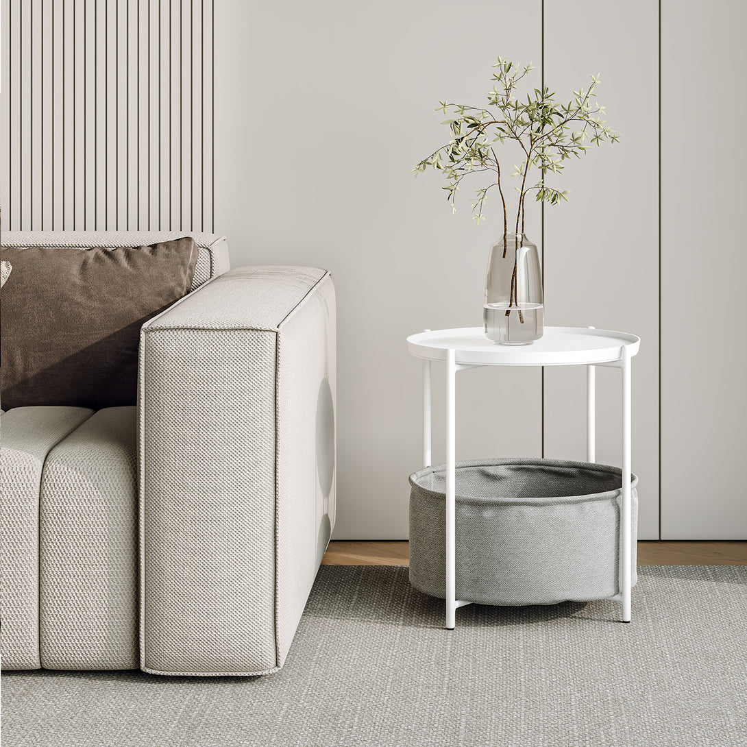 Francis Round Coffee Table with Storage - White + Grey