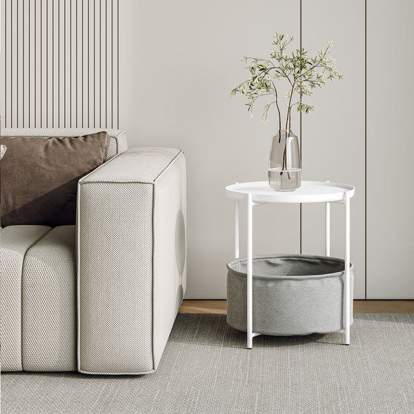 Francis Round Coffee Table with Storage - White + Grey