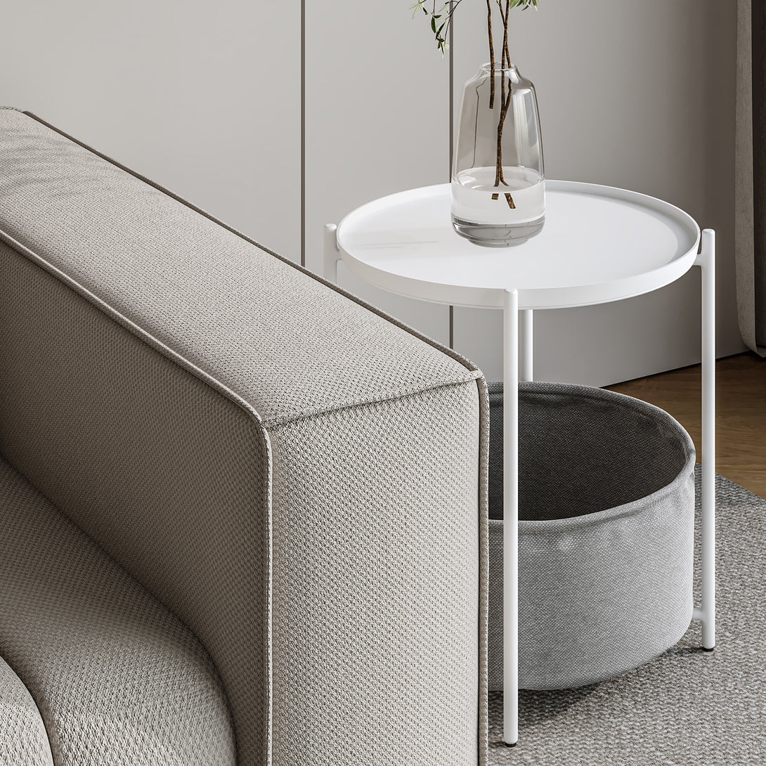 Francis Round Coffee Table with Storage - White + Grey