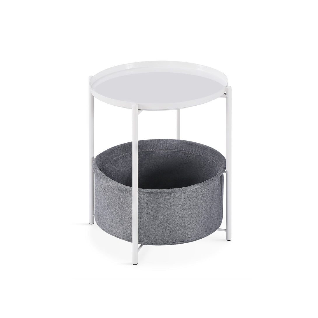 Francis Round Coffee Table with Storage - White + Grey