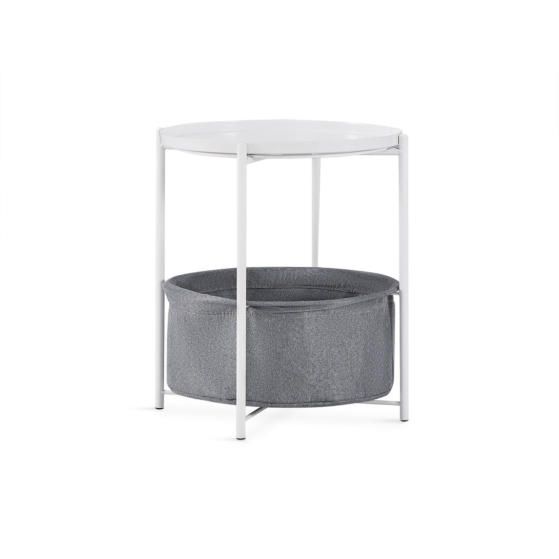 Francis Round Coffee Table with Storage - White + Grey