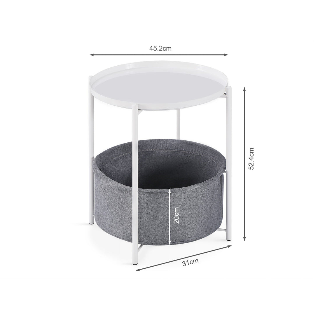 Francis Round Coffee Table with Storage - White + Grey