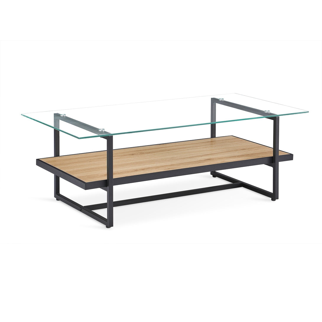Hala Tempered Glass Top Coffee Table - Oak + Black