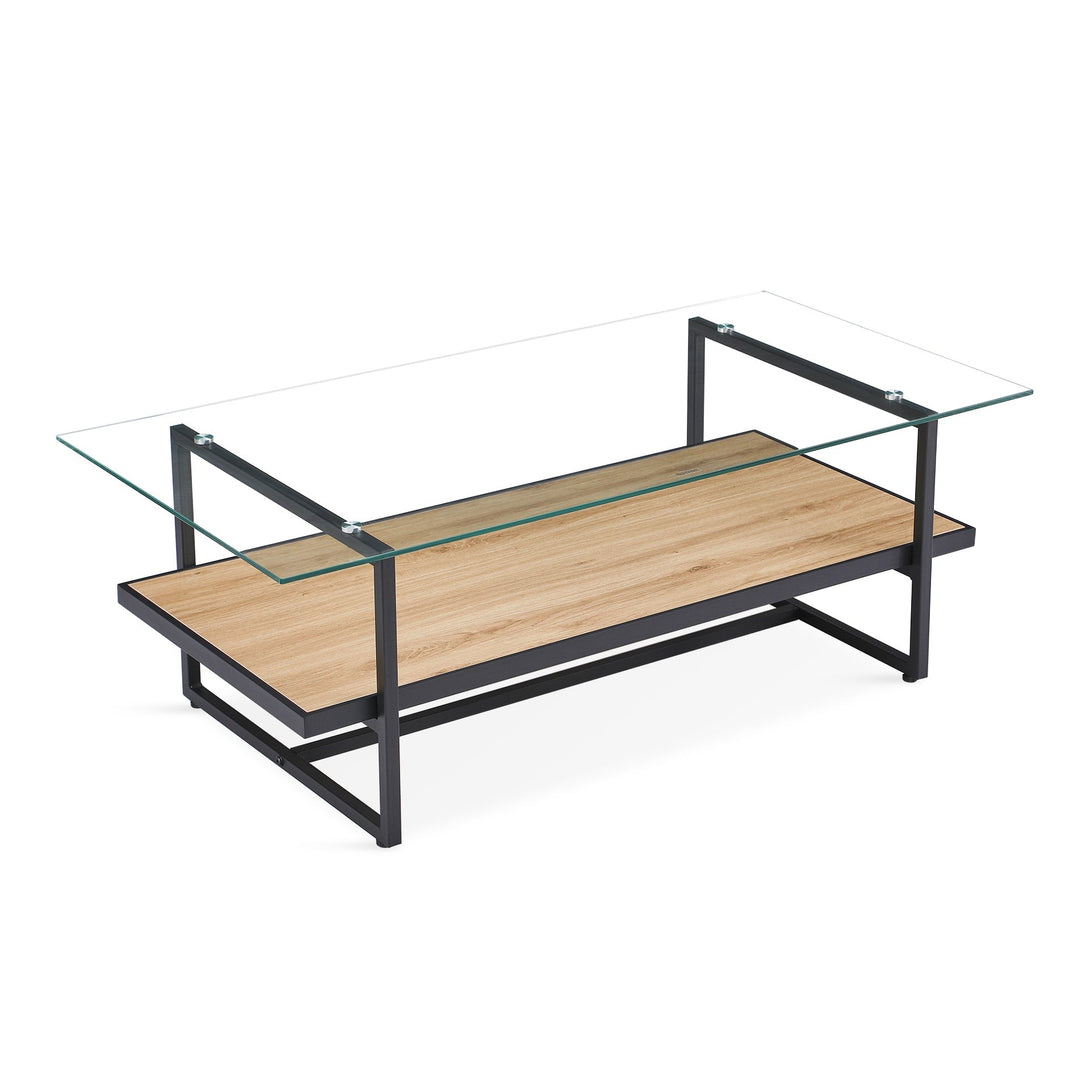 Hala Tempered Glass Top Coffee Table - Oak + Black