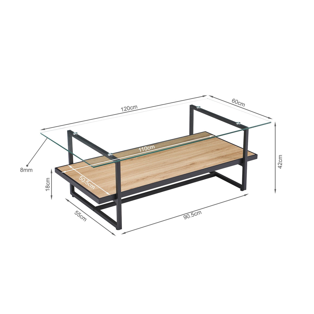Hala Tempered Glass Top Coffee Table - Oak + Black
