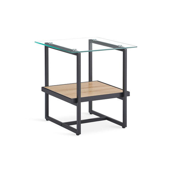 Hala Tempered Glass Top Side Table - Oak + Black