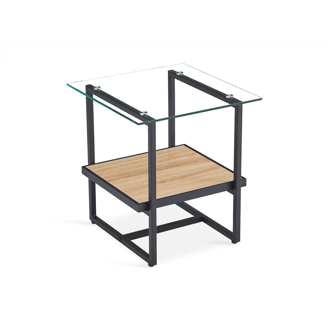 Hala Tempered Glass Top Side Table - Oak + Black
