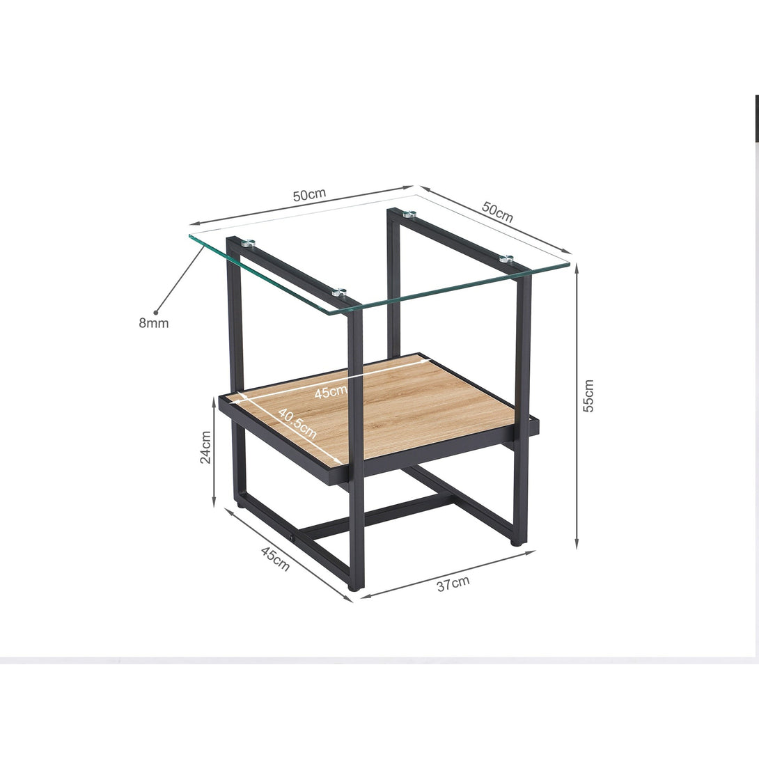 Hala Tempered Glass Top Side Table - Oak + Black