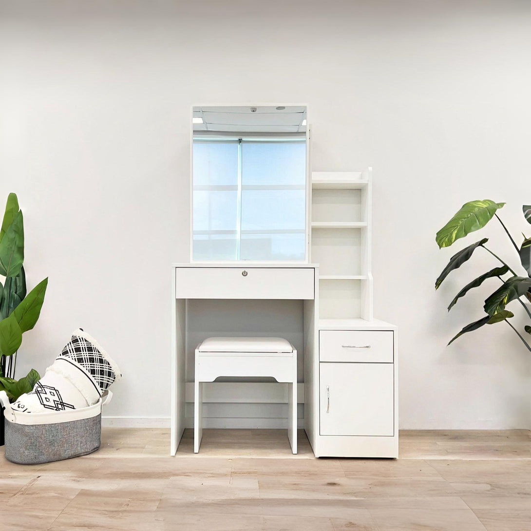 Magnolia Sliding Door Mirror Dressing Table Set 2pcs - White