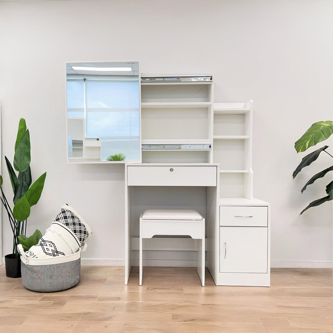 Magnolia Sliding Door Mirror Dressing Table Set 2pcs - White