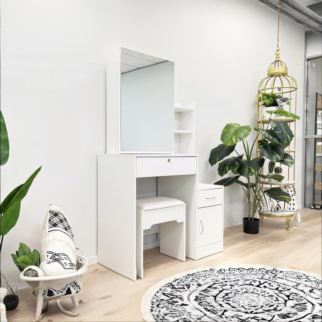 Magnolia Sliding Door Mirror Dressing Table Set 2pcs - White