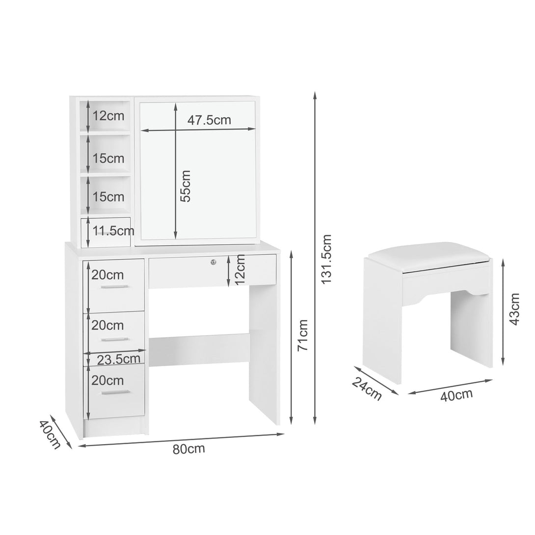 Carnation Dressing Table with Drawers Set 2pcs - White