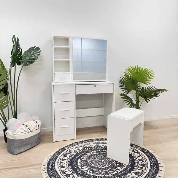 Carnation Dressing Table with Drawers Set 2pcs - White