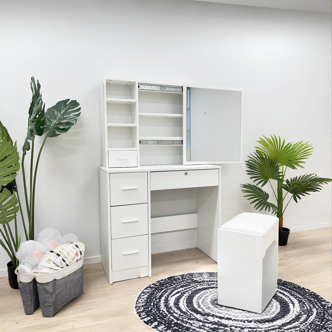 Carnation Dressing Table with Drawers Set 2pcs - White