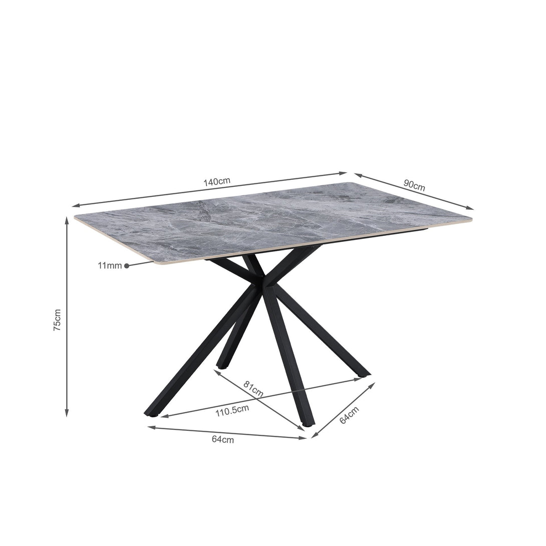 Asher Rectangle Ceramic Dining Table 140 X 90cm