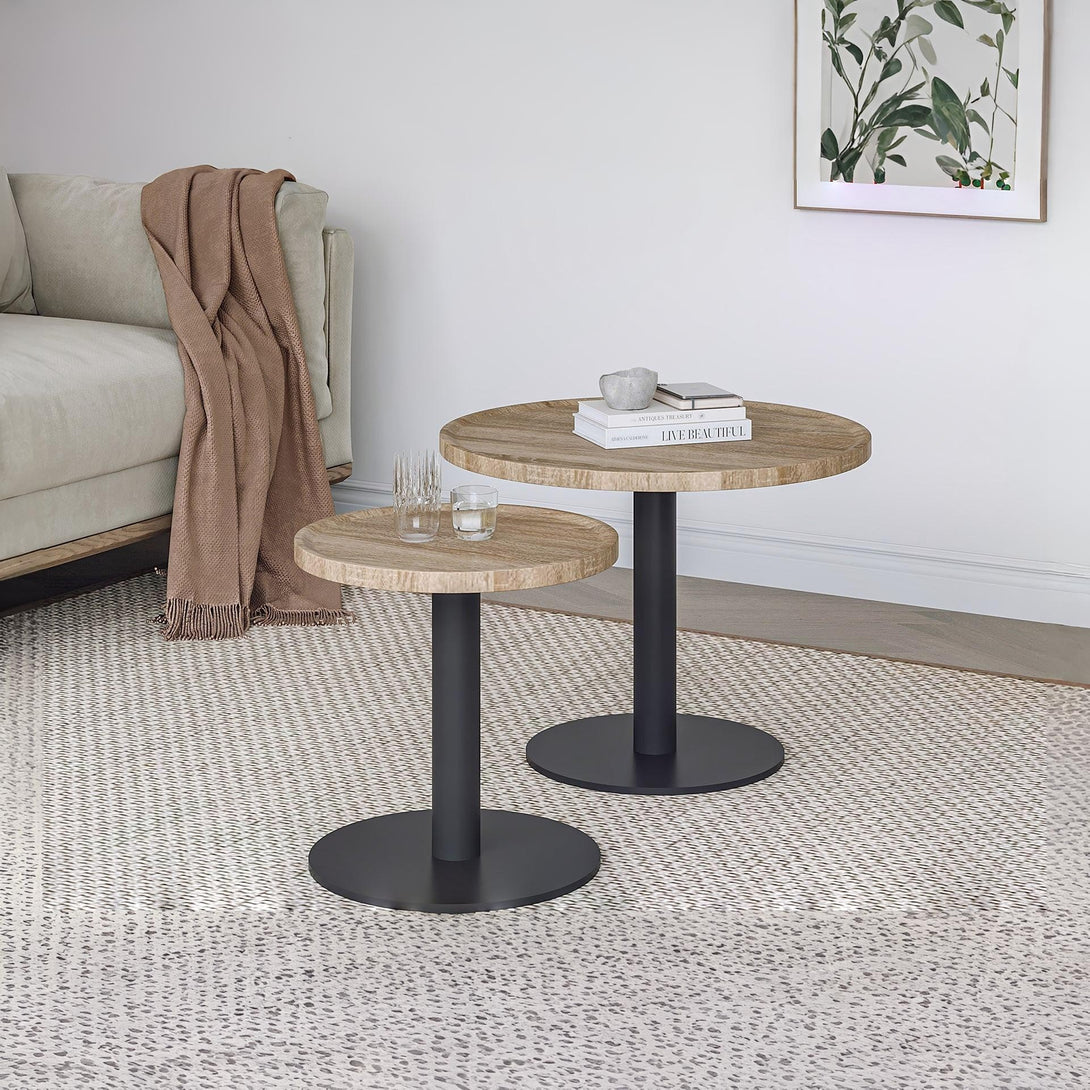 Remy Round Coffee Table - Set Of 2 - Oak