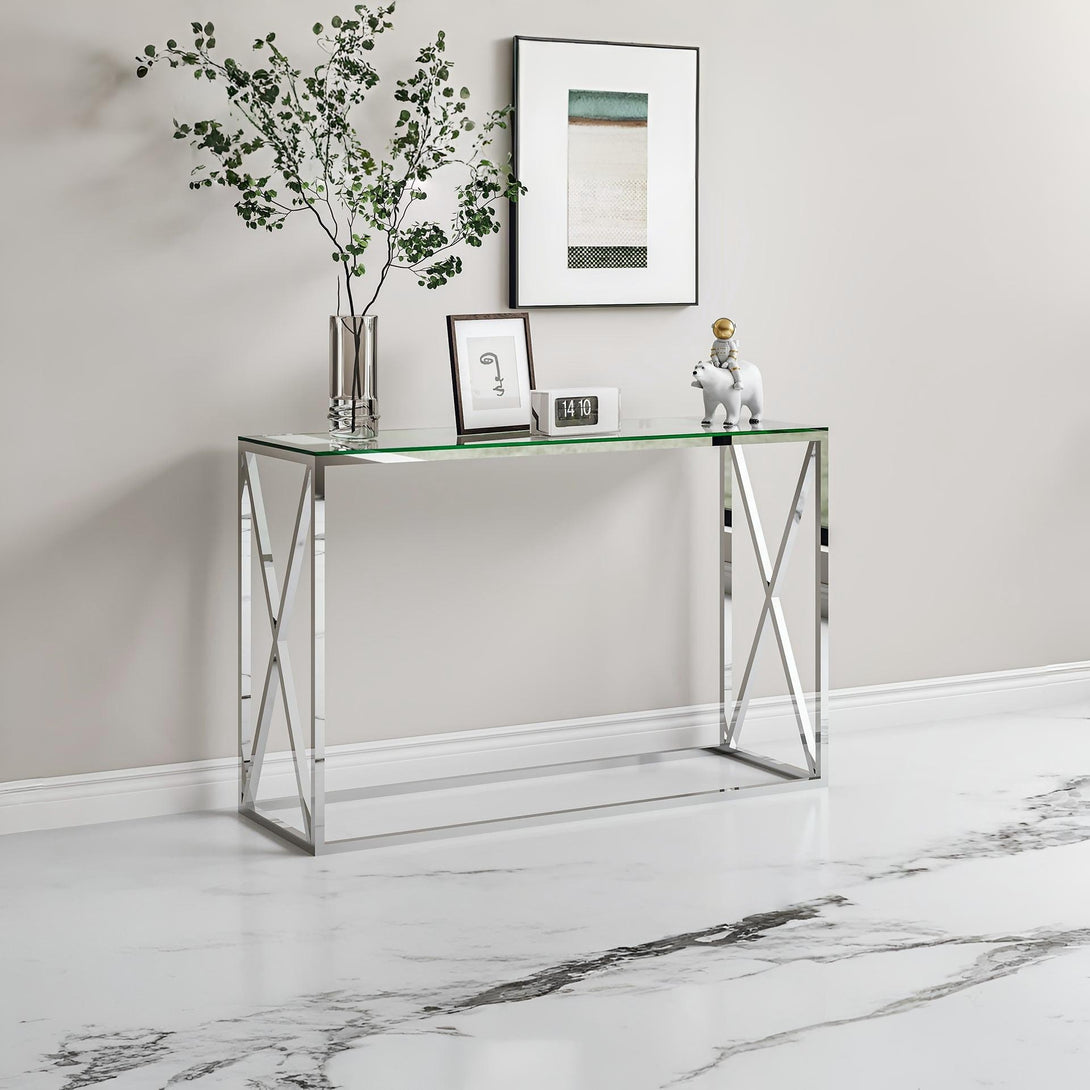 Tony Tempered Glass Rectangular Console Table