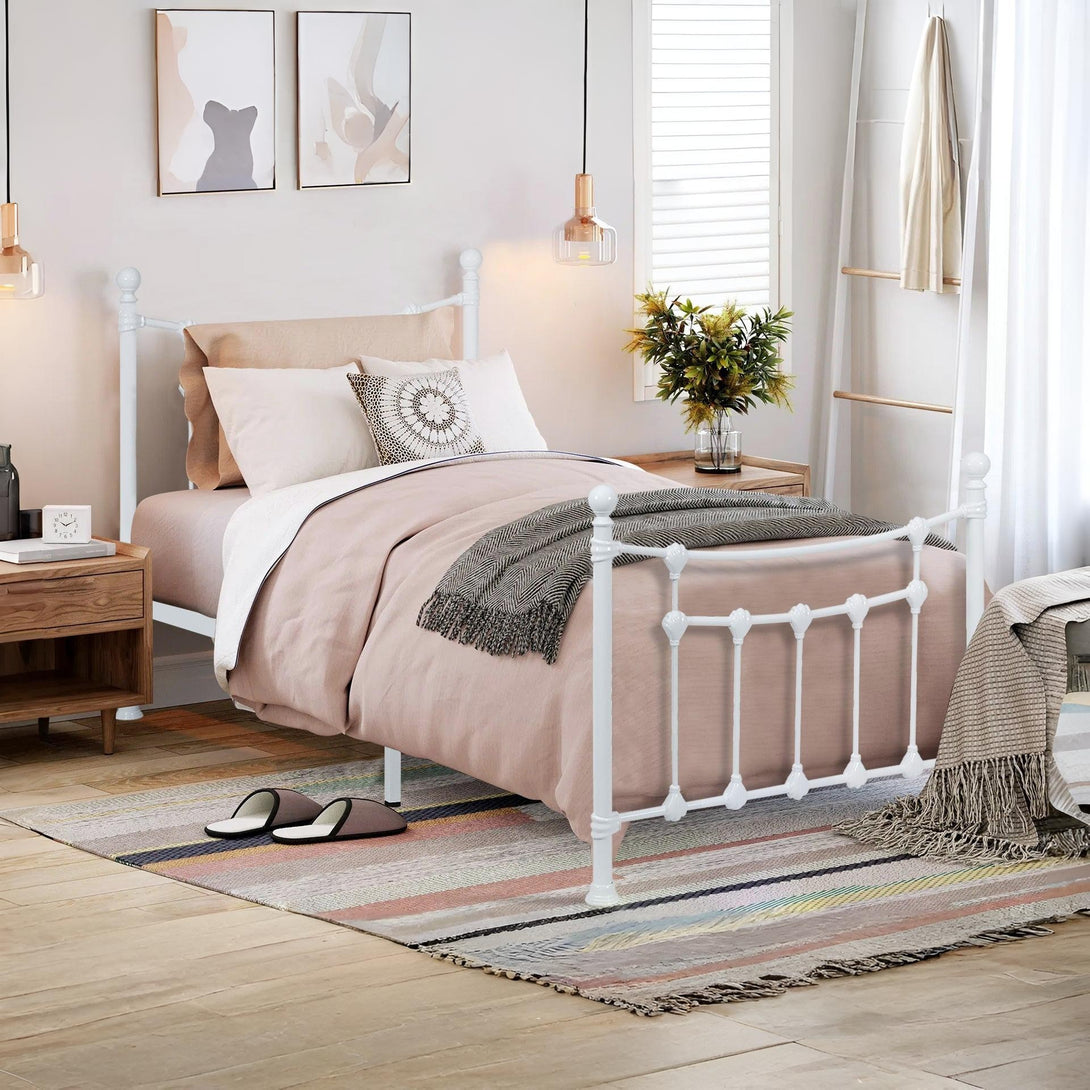 Gingera Single Metal Bed Frame - White
