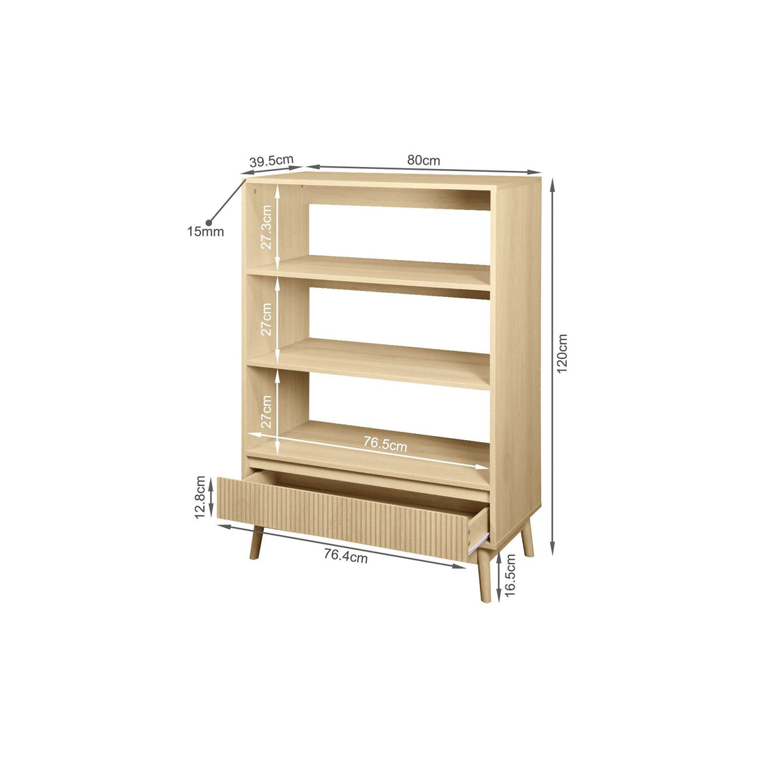 Shawnee 3 Tier Bookshelf with Drawer - Oak