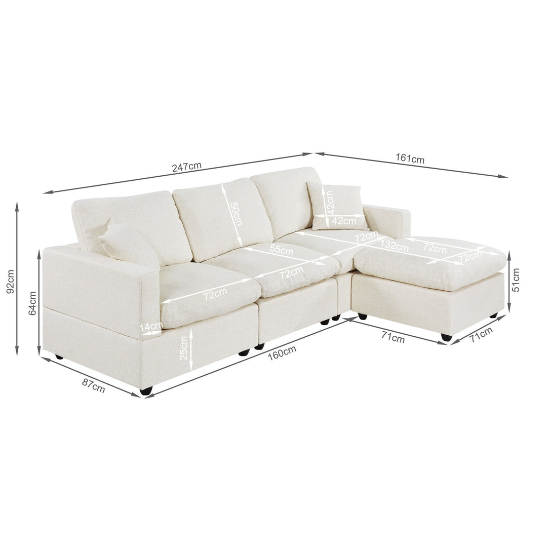 Hexham 3 Seater Modular Sofa with Ottoman - Linen Cream