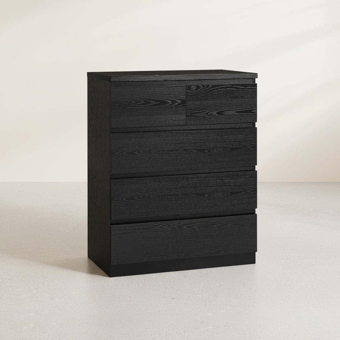 Tongass Wooden 5 Drawers Tallboy - Black