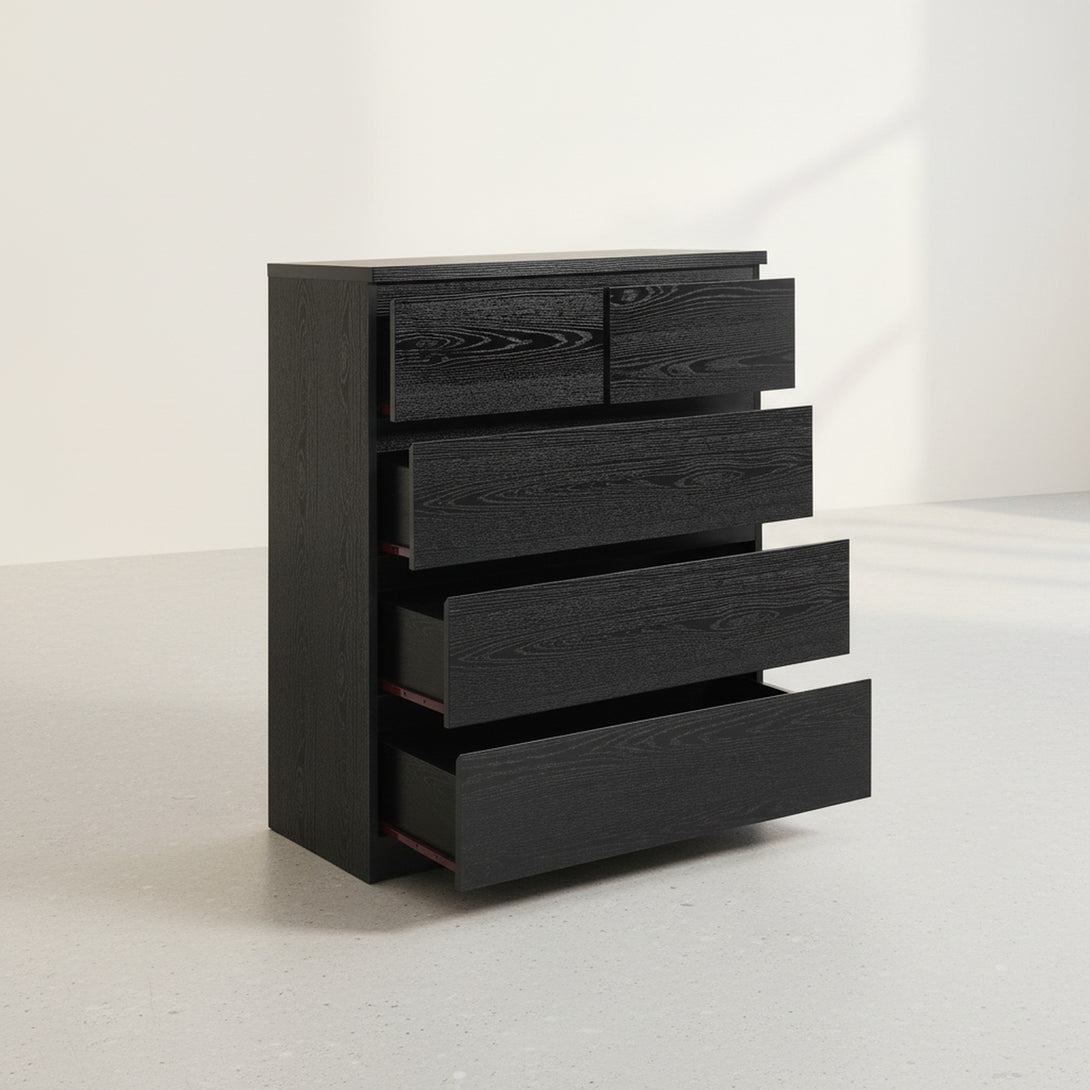Tongass Wooden 5 Drawers Tallboy - Black