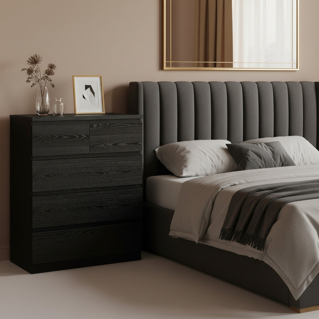 Tongass Wooden 5 Drawers Tallboy - Black