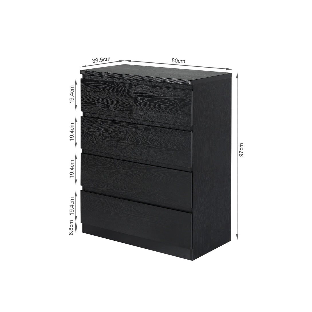 Tongass Wooden 5 Drawers Tallboy - Black