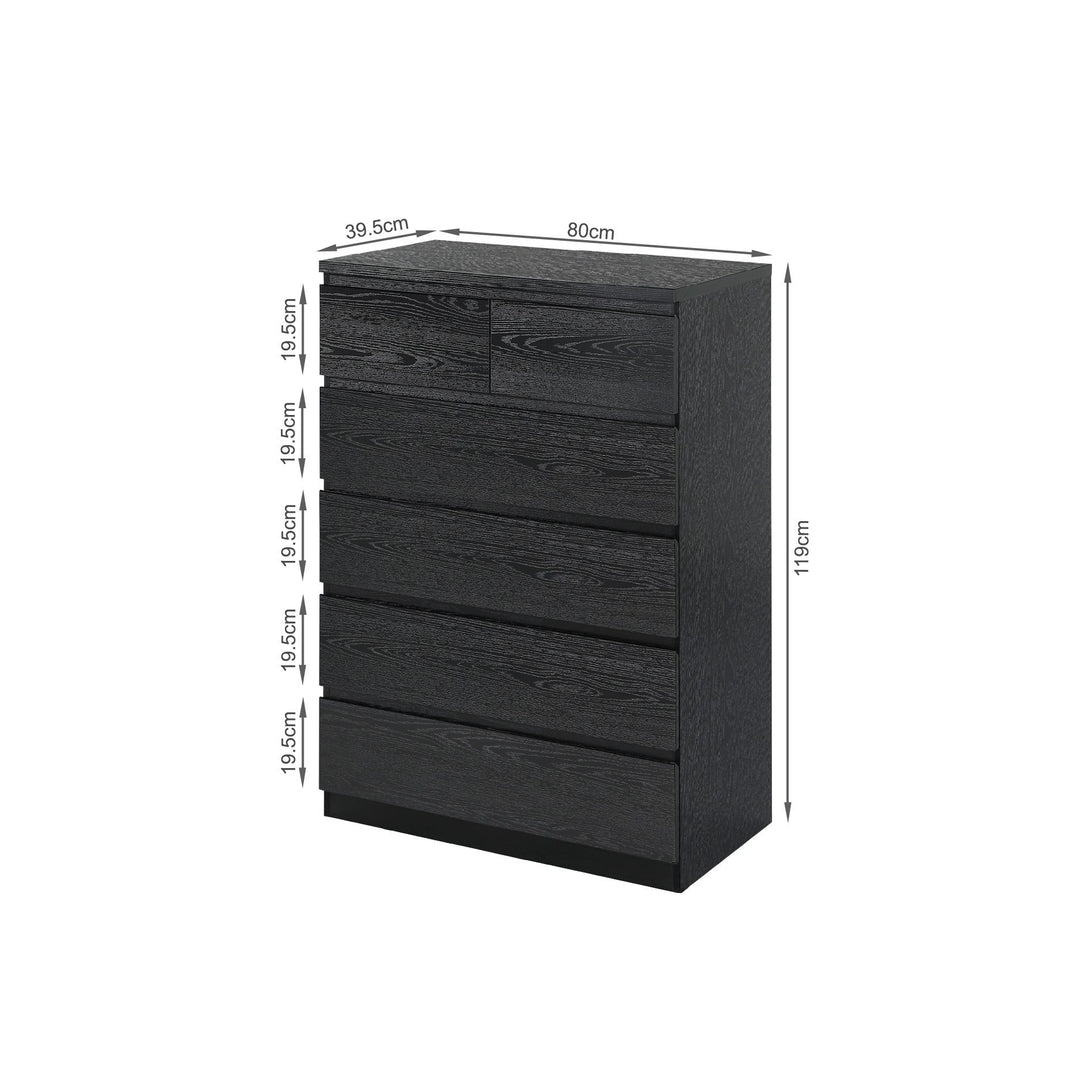 Tongass Wooden 6 Drawers Tallboy - Black
