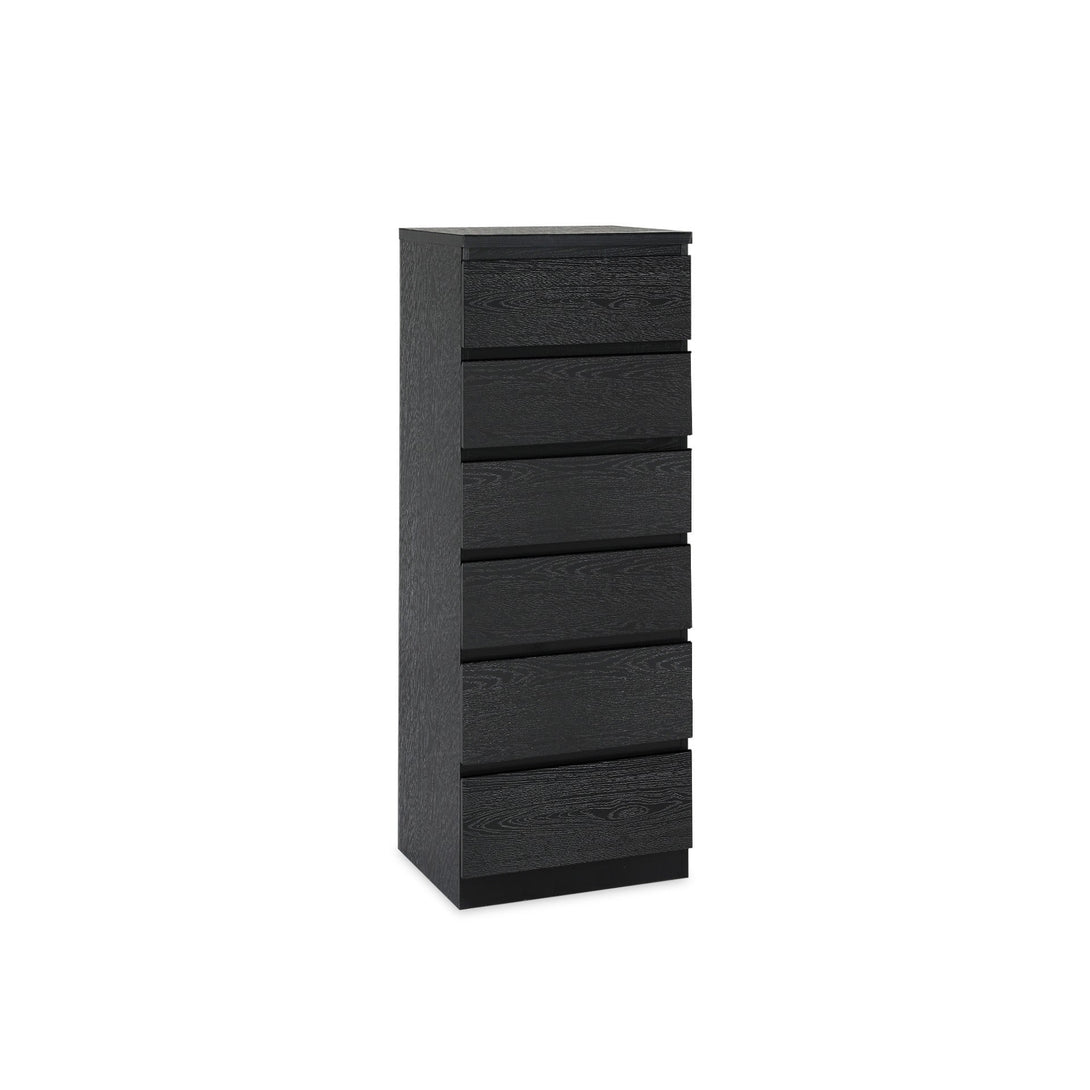 Tongass Wooden 6 Drawers Slim Tallboy - Black