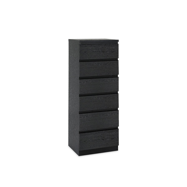 Tongass Wooden 6 Drawers Slim Tallboy - Black