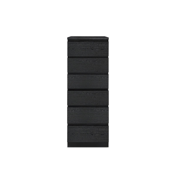 Tongass Wooden 6 Drawers Slim Tallboy - Black