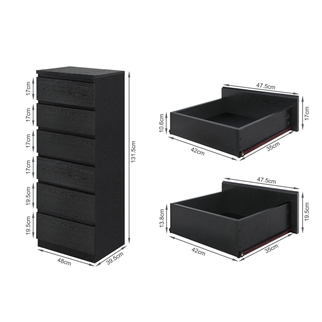 Tongass Wooden 6 Drawers Slim Tallboy - Black