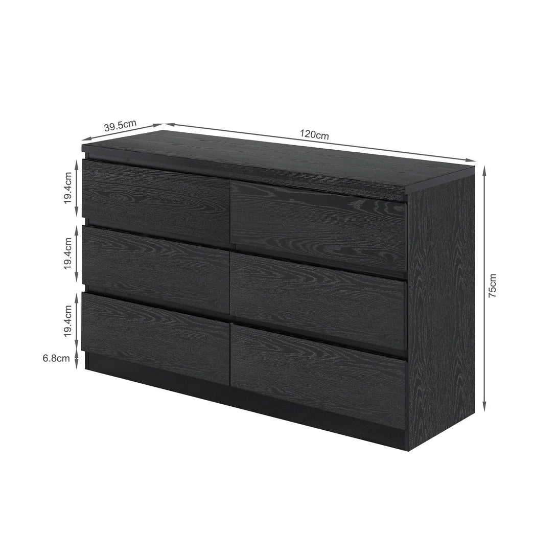 Tongass Wooden 6 Drawers Lowboy - Black
