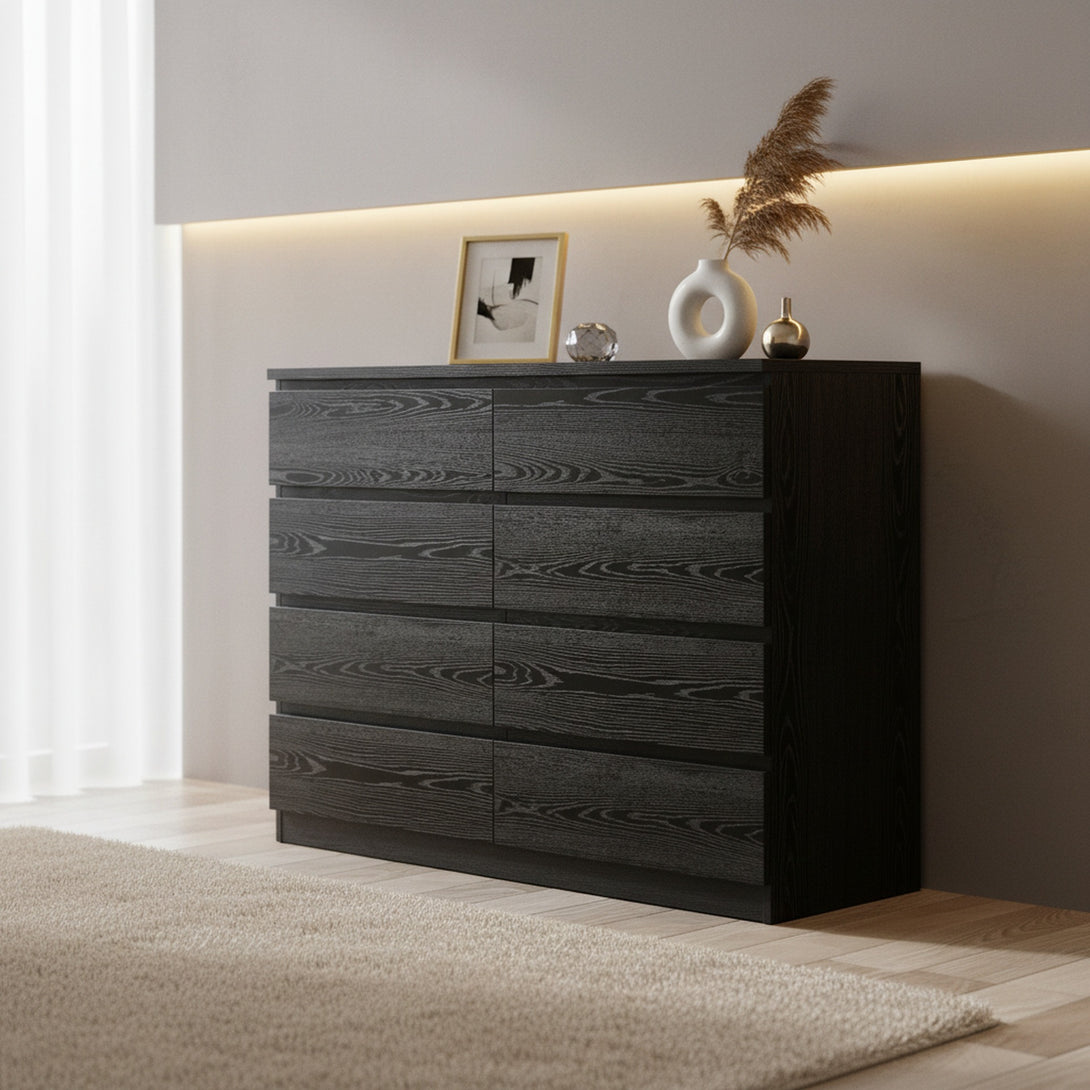 Tongass Wooden 8 Drawers Lowboy - Black
