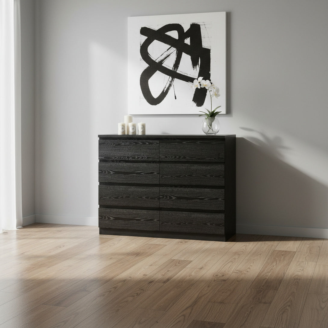 Tongass Wooden 8 Drawers Lowboy - Black