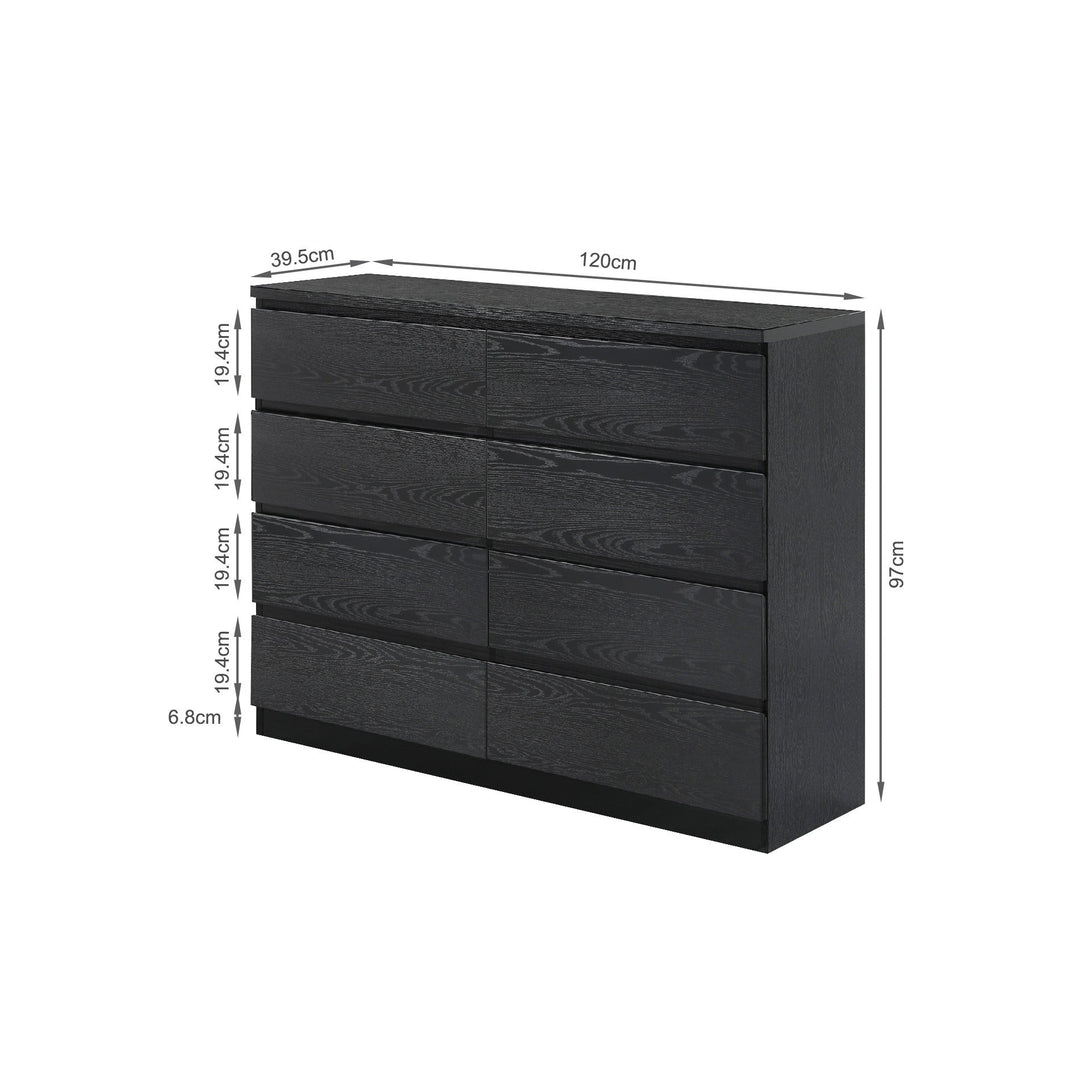 Tongass Wooden 8 Drawers Lowboy - Black