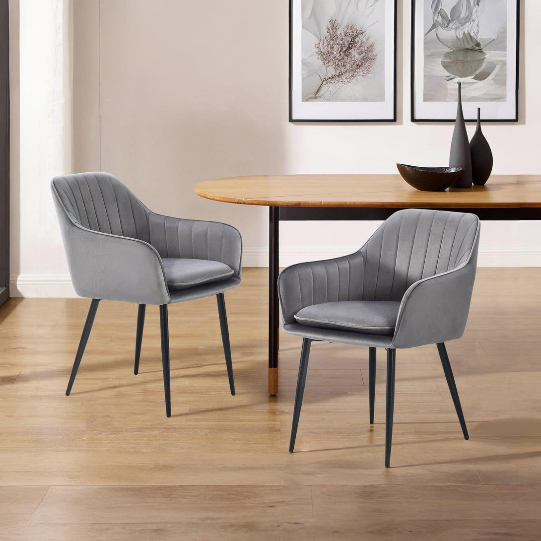 Adelaide Velvet Dining ArmChairs - Set of 2 - Light Grey
