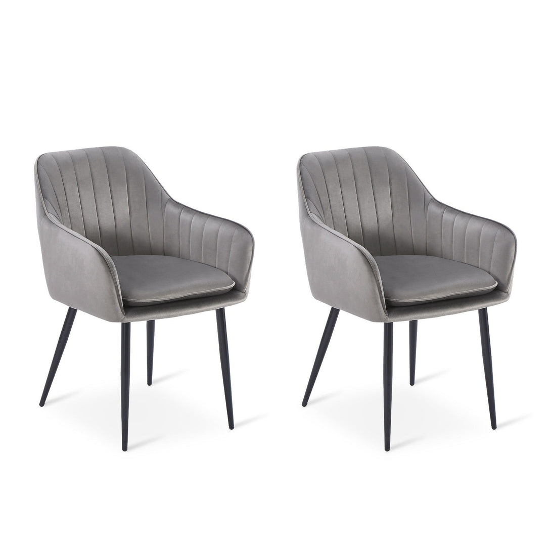Adelaide Velvet Dining ArmChairs - Set of 2 - Light Grey