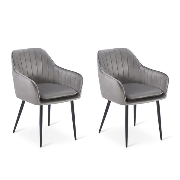 Adelaide Velvet Dining ArmChairs - Set of 2 - Light Grey