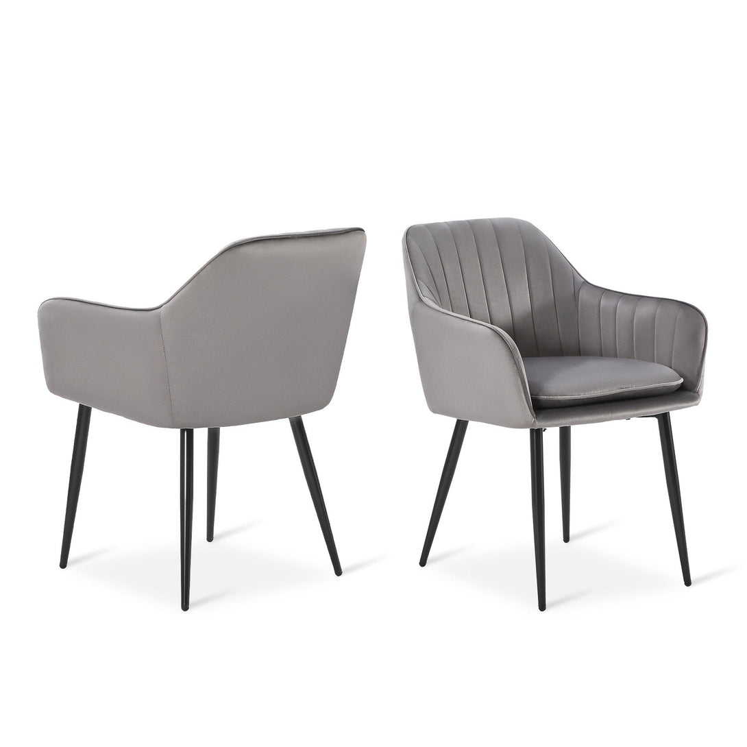 Adelaide Velvet Dining ArmChairs - Set of 2 - Light Grey