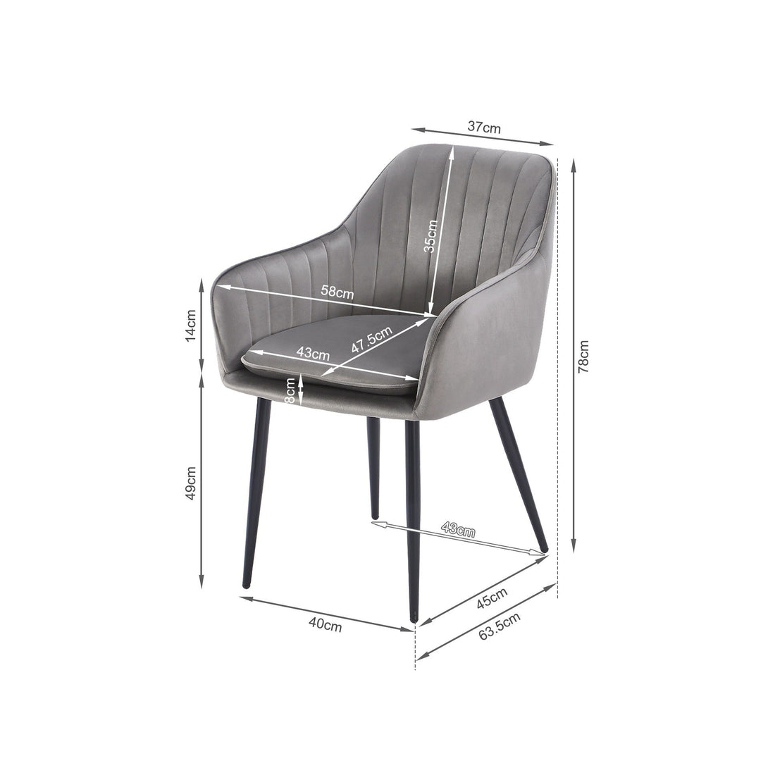 Adelaide Velvet Dining ArmChairs - Set of 2 - Light Grey