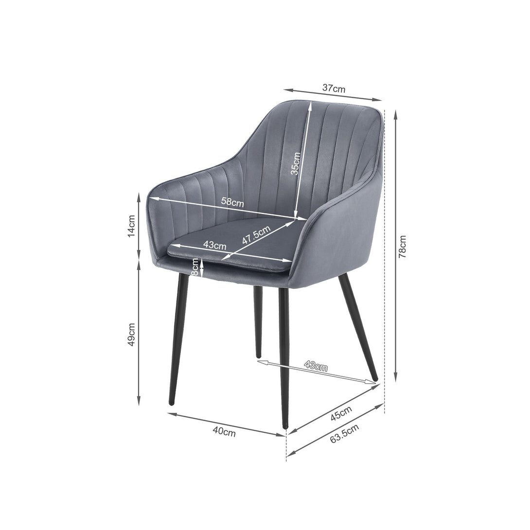 Adelaide Velvet Dining Chairs - Set of 2 - Dark Grey