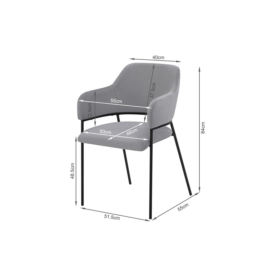 Sadie Fabric Dining Chair - Set of 2 - Light Grey