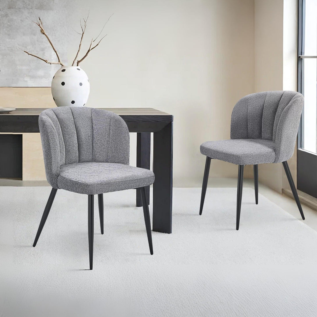 Ines Embossed Velvet Dining Chairs - Set of 2 - Dark Grey