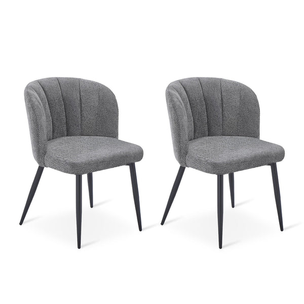 Ines Embossed Velvet Dining Chairs - Set of 2 - Dark Grey